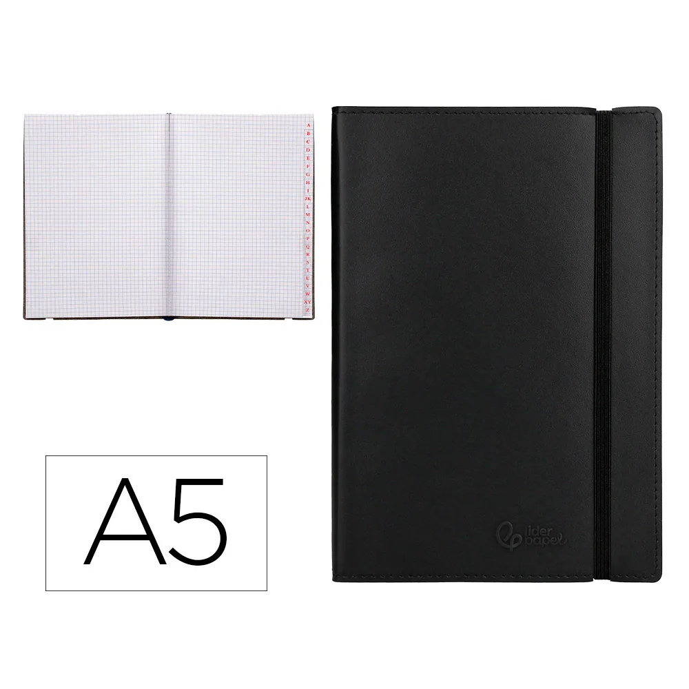 Libreta Indice Liderpapel Similpiel A5 120 Hojas 70GR Color Negro