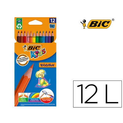 BIC Lapices de Colores Bic Kid Evolution Estuche de 12 Colores Surtidos Mina Ultra Resistente