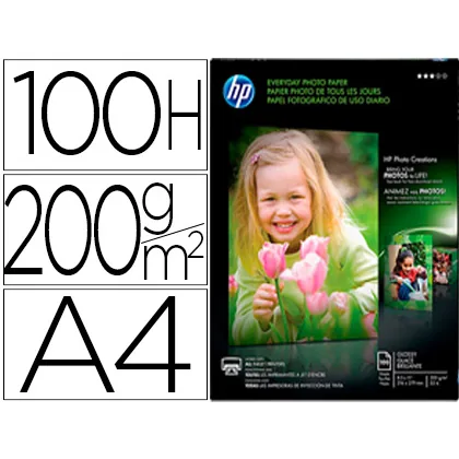 Papel Fotografico Hp DIN A4 Semi Glossy 200 GR Paquete de 100 Hojas