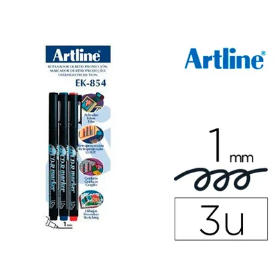 ARTLINE Rotulador Artline Retroproyeccion Punta Fibra Permanente EK-854 1 MM -blister de 3 (1-NE 1-AZ 1-RO)