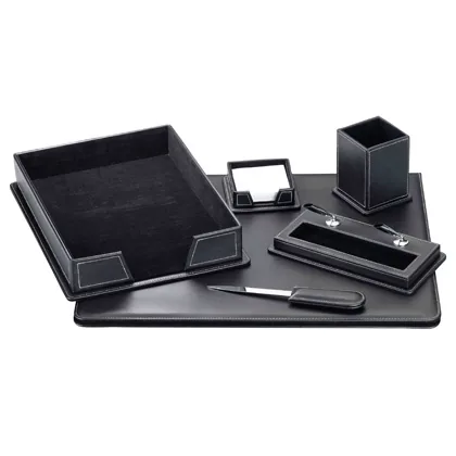 Escribania Sobremesa Q-Connect Similpiel Negro Juego de 6 Piezas