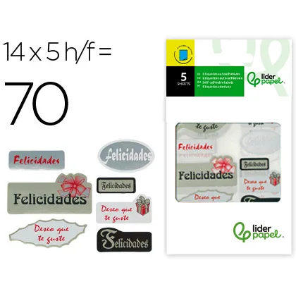 Etiqueta Liderpapel Adhesiva Felicidades / Deseo Que Te Guste Sobre de 70 Unidades