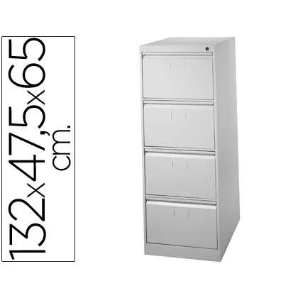 Fichero Cajones de Suelo Metal 4 Cajones 132 CM Alto 65 CM Prof 47,5 Ancho Gris 75 Guias Telescopicas Antivuelco