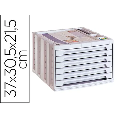 ARCHIVO 2000 Fichero Cajones de Sobremesa Archivo 2000 305X370X215 MM Bandeja Organizadora Superior 6 Cajones Gris Opaco
