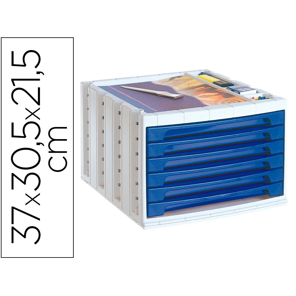 Fichero Cajones de Sobremesa Archivo 2000 305X370X215 MM Bandeja Organizadora Superior 5 Cajones Azul Opaco