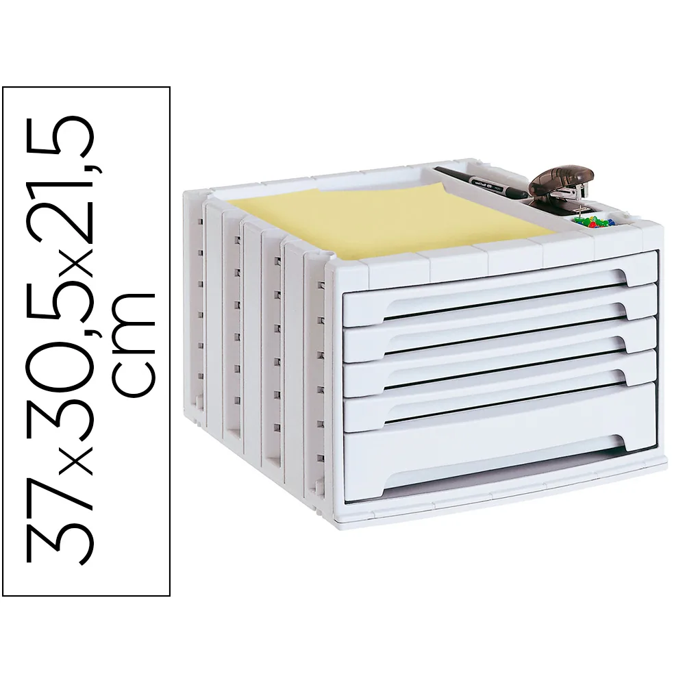 Fichero Cajones de Sobremesa Archivo 2000 305X370X215 MM Bandeja Organizadora Superior 5 Cajones Gris Opaco