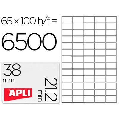 APLI Etiqueta Adhesiva Apli 1283 Tamaño 38X21.2MM para Fotocopiadora Laser Ink-jet Caja con 100 Hojas DIN A4