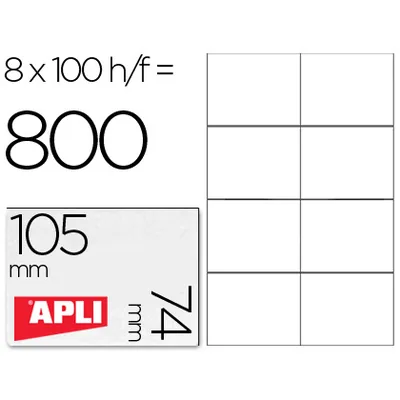APLI Etiqueta Adhesiva Apli 1279 Tamaño 105X74 MM para Fotocopiadora Laser Ink-jet Caja con 100 Hojas DIN A4