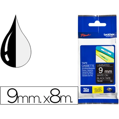 BROTHER Cinta Brother TZE325 Negro-blanco 9MM Longitud 8 M
