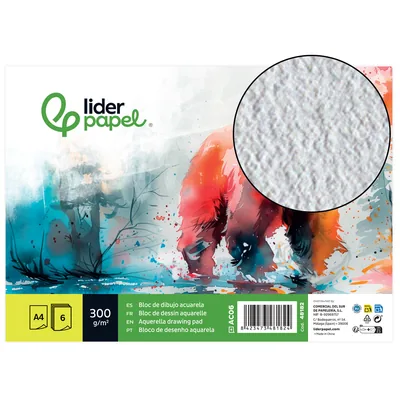 LIDERPAPEL Papel Dibujo Liderpapel 210X297MM 300G/M2 Acuarela Pack de 6 Hojas