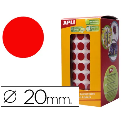 Gomets Autoadhesivos Circulares 20MM Rojo Rollo de 1770 Unidades