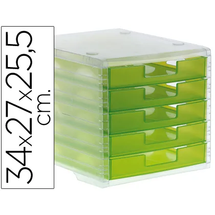 Fichero Cajones de Sobremesa Archivo 2000 340X270X260 MM Apilables 5 Cajones Verde Kiwi Translucido