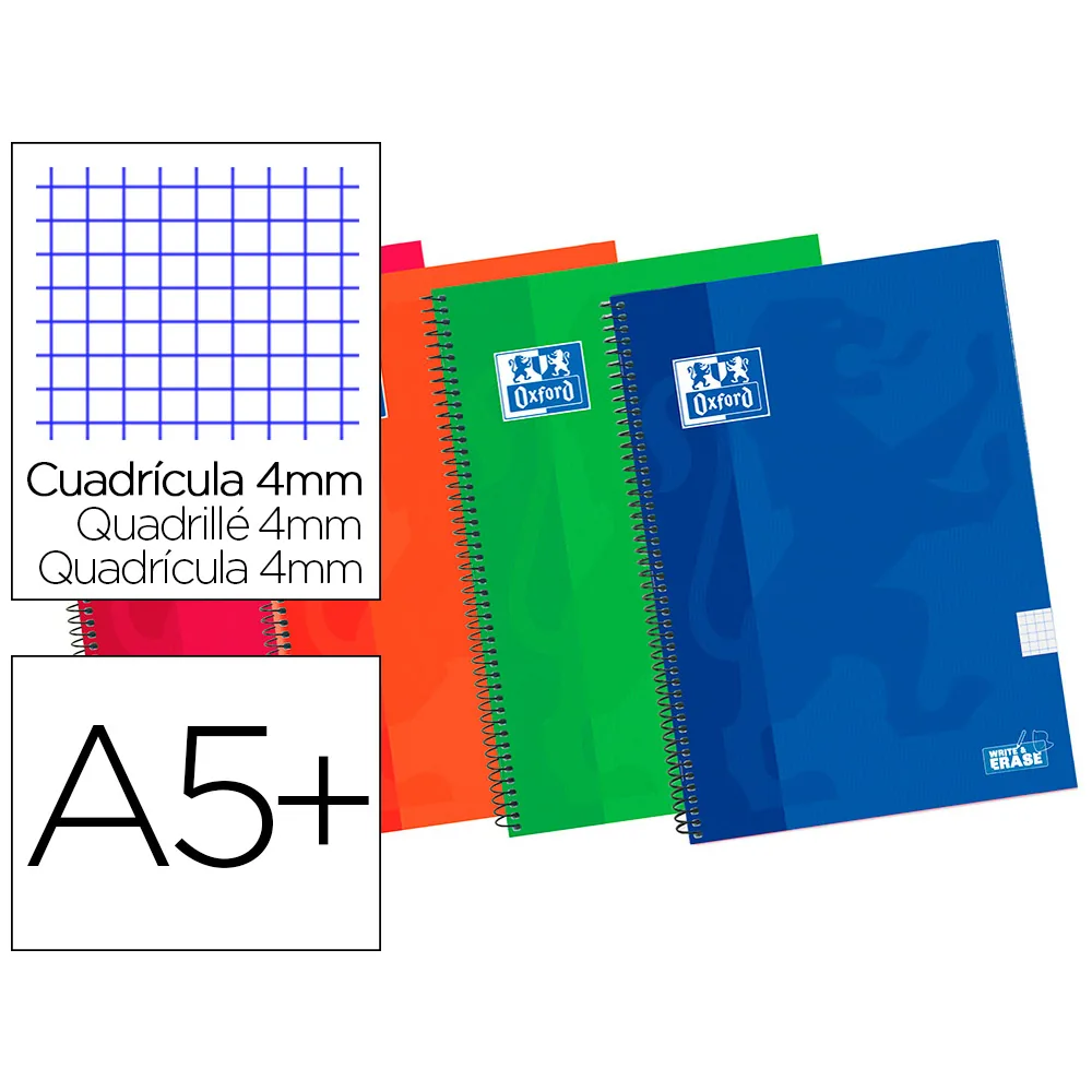 Bloc Espiral Oxford Tapa Extradura Cuarto 80 Hojas Cuadros 4 MM
