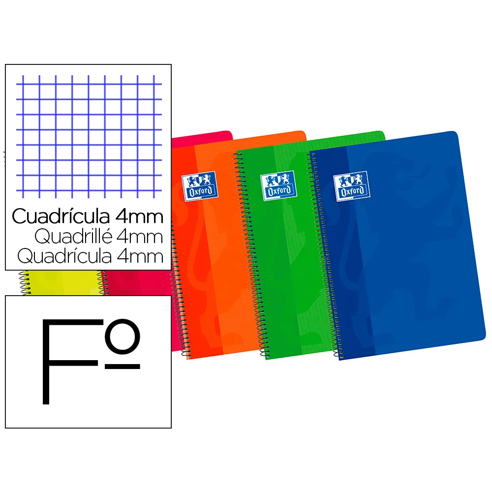 Bloc Espiral Oxford Cartoncillo Folio 80 Hojas Cuadros 4 MM