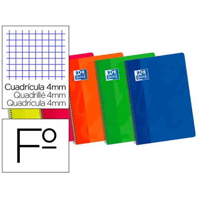 OXFORD Bloc Espiral Oxford Cartoncillo Folio 80 Hojas Cuadros 4 MM