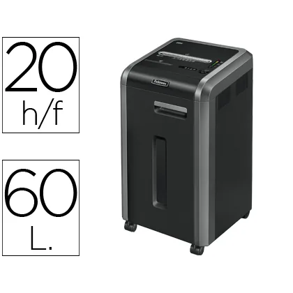 Destructora de Documentos Fellowes 225CI Capacidad de Corte 24 H Destruye Grapas Clips CD y Tarjetas 60 Litros