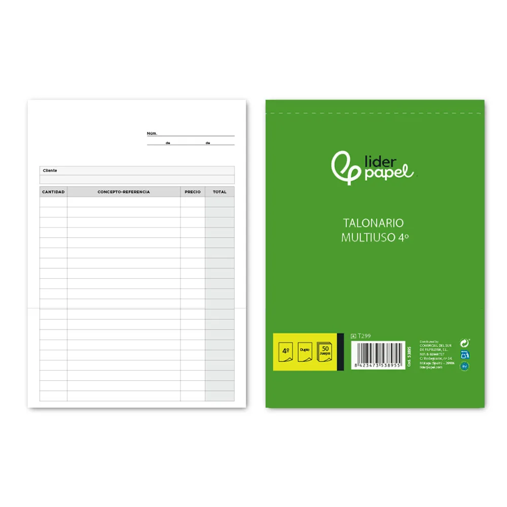 Talonario Liderpapel Multiusos Cuarto Original y Copia T299