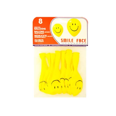 BLANCA Globo 100% Latex Biodegradable Cara Sonriente Bolsa de 8 Unidades