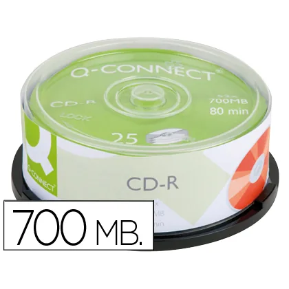 Cd-r Q-Connect Capacidad 700MB Duracion 80MIN Velocidad 52X Bote de 25 Unidades