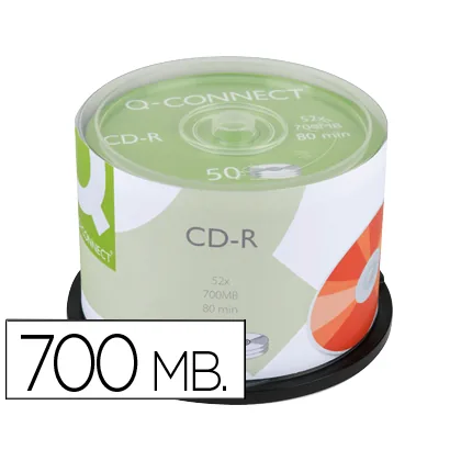 Cd-r Q-Connect Capacidad 700MB Duracion 80MIN Velocidad 52X Bote de 50 Unidades