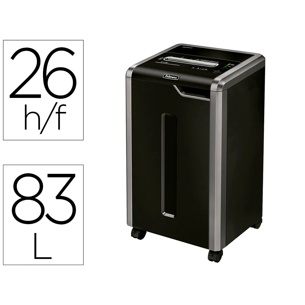Destructora de Documentos Fellowes 325I Ciclo Trabajo Continuo Capacidad de Corte 26H Clips Tarjetas CD 83L