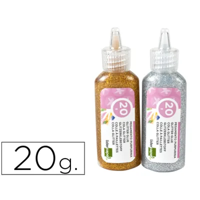FANTA Purpurina Pegamento Liderpapel Fantasia Colores Metalicos Oro y Plata Bote de 20 GR