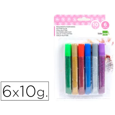 FANTA Purpurina Pegamento Liderpapel Fantasia Colores Metalicos Blister de 6 Unidades de 10 GR