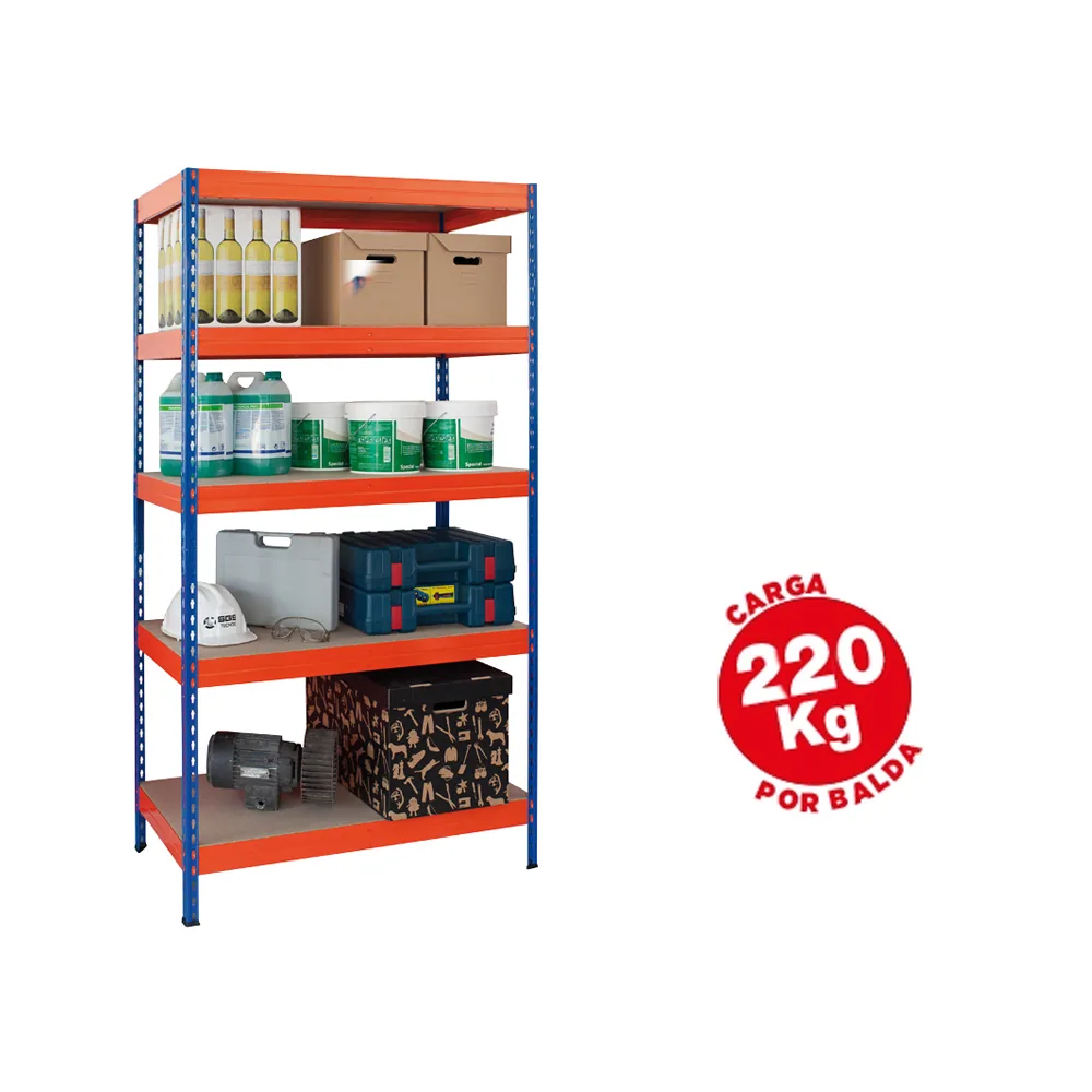 Estanteria Metalica Ar Storage 192X90X45 CM 5 Estantes 220KG por Estante Bandejas de Maderasin Tornillos Azul Naranja