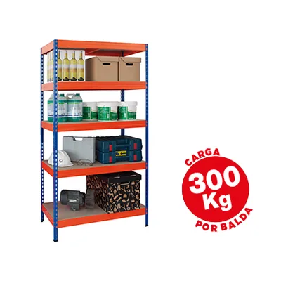 AR STORAGE Estanteria Metalica Ar Storage 192X100X50CM 5 Estantes 300KG por Estante Bandejas de Madera Sin Tornillos Azul/naranja