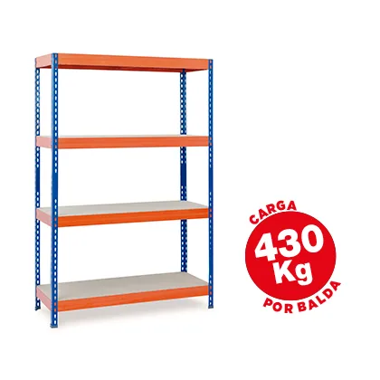 Estanteria Metalica Ar Storage 192X100X60CM 4 Estantes 430KG por Estante Bandejas de Maderasin Tornillos Azul Naranja