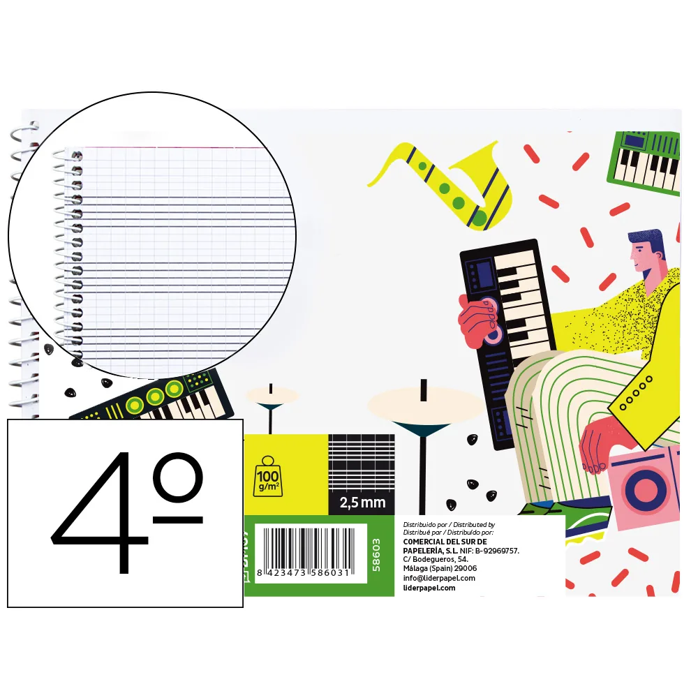 Bloc Musica Liderpapel Combi Pentagrama Cuadriculado 2,5MM Cuarto 20 Hojas 100G/M2