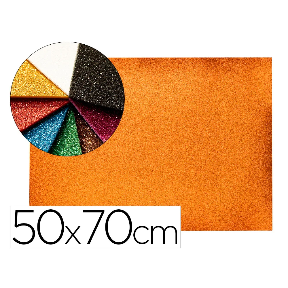Goma Eva con Purpurina Biodegradable Liderpapel 50X70CM 60G/M2 Espesor 2 MM Naranja