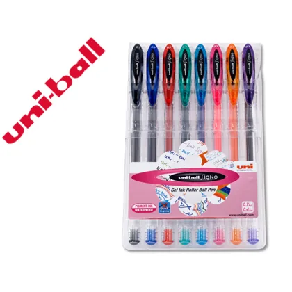 Boligrafo Uni Ball UM-120 Signo 0,7 MM Tinta Gel Estuche de 8 Colores Basicos