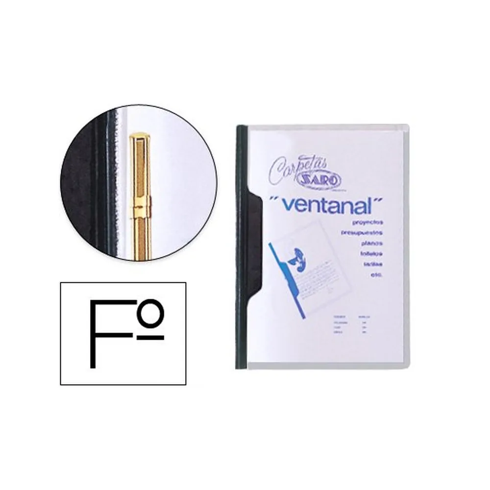 Carpeta Dossier Fastener Plastico Saro Folio con Ventana Color Negro