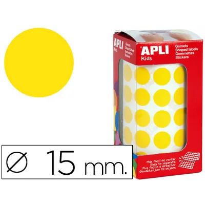 APLI Gomets Autoadhesivos Circulares 15 MM Amarillo en Rollo con 2832 Unidades