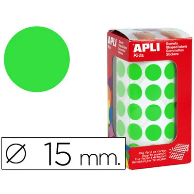 APLI Gomets Autoadhesivos Circulares 15 MM Verde en Rollo con 2832 Unidades