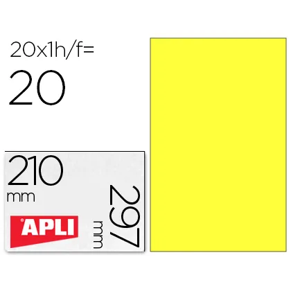Etiqueta Adhesiva Apli 02878 Tamaño 210X297 MM para Laser Fotocopiadora Ink-jet Caja con 20 Hojas DIN A4 Amarillo