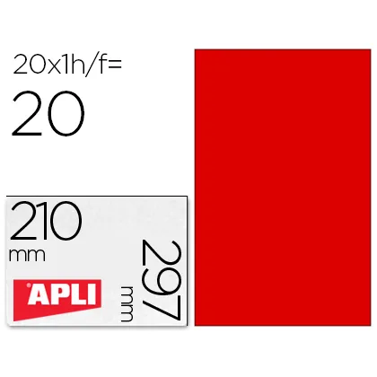 Etiqueta Adhesiva Apli 02880 Tamaño 210X297 MM para Fotocopiadora Laser Ink-jet Caja con 20 Hojas DIN A4 Rojo