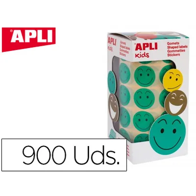 APLI Gomets Apli Autoadhesivo Smile Verde Cara Feliz Rollo de 900 Unidades