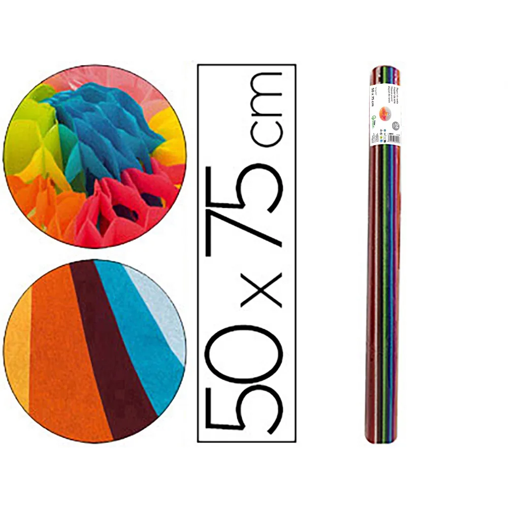 Papel Seda Liderpapel 12 Colores Surtidos 17G/M2 Rollo de 24 Hojas 50X75CM