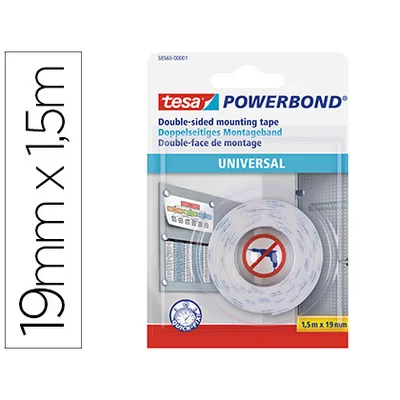 TESA Cinta Adhesiva Tesa Doble Cara Powerbond Universal Uso Interior 1,5 M X 19 MM
