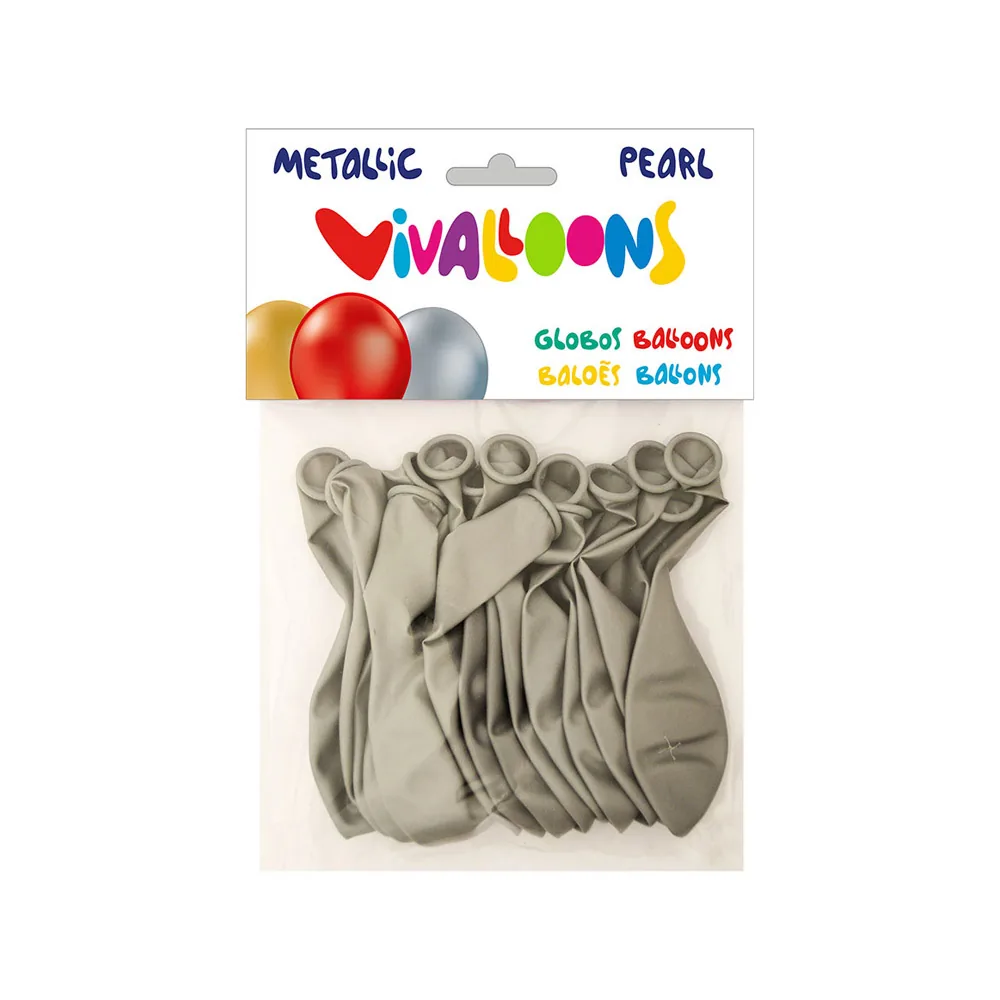 Globo 100% Latex Biodegradable Metalizado Plata Bolsa de 15 Unidades