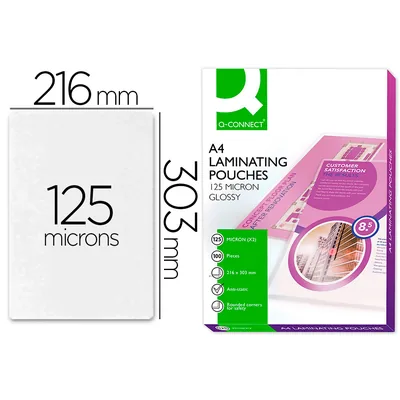 Q-CONNECT Bolsa de Plastificar Q-Connect 303 X 216 MM 125 Mc DIN A4 a Caja de 100 Unidades