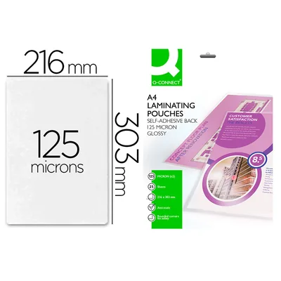 Q-CONNECT Bolsa de Plastificar Q-Connect 303 X 216 MM 125 Mc DIN A4 Autoadhesivas Caja de 25 Unidades