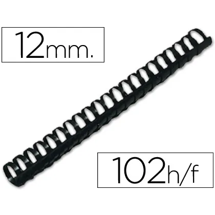 Canutillo Q-Connect Redondo 12 MM Plastico Negro Capacidad 102 Hojas Caja de 100 Unidades