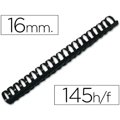 Canutillo Q-Connect Redondo 16 MM Plastico Negro Capacidad 145 Hojas Caja de 50 Unidades