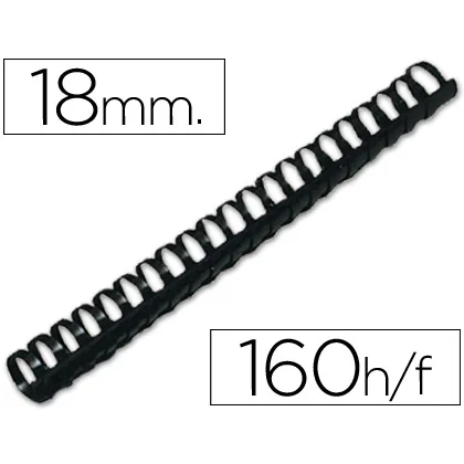 Canutillo Q-Connect Redondo 18 MM Plastico Negro Capacidad 160 Hojas Caja de 50 Unidades