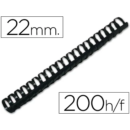 Canutillo Q-Connect Redondo 22 MM Plastico Negro Capacidad 200 Hojas Caja de 50 Unidades