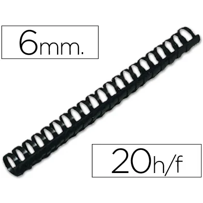 Canutillo Q-Connect Redondo 6 MM Plastico Negro Capacidad 20 Hojas Caja de 100 Unidades