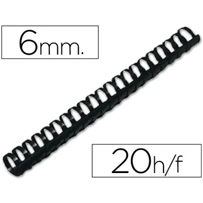 Q-CONNECT Canutillo Q-Connect Redondo 6 MM Plastico Negro Capacidad 20 Hojas Caja de 100 Unidades
